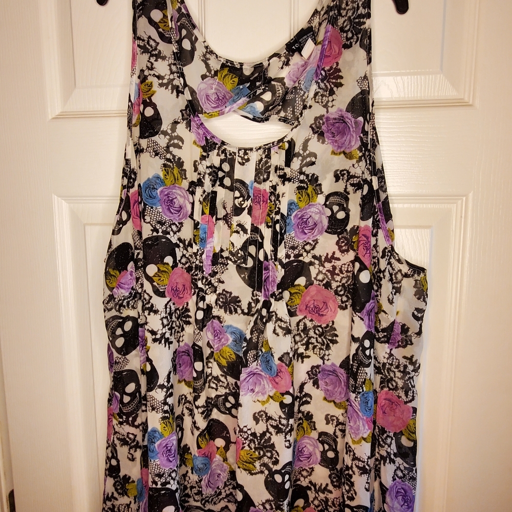 Skulls, Flowers, and Lace print top